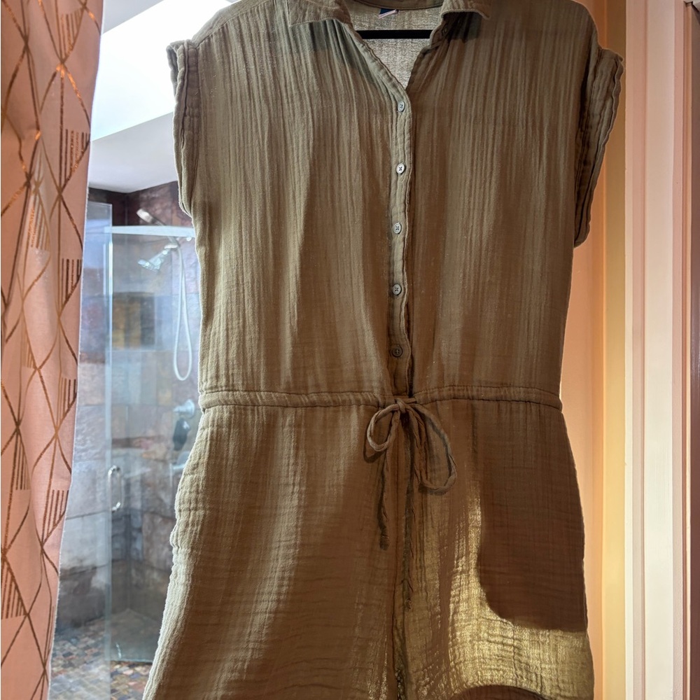 Old Navy Olive Green Button-Front Gauze Romper